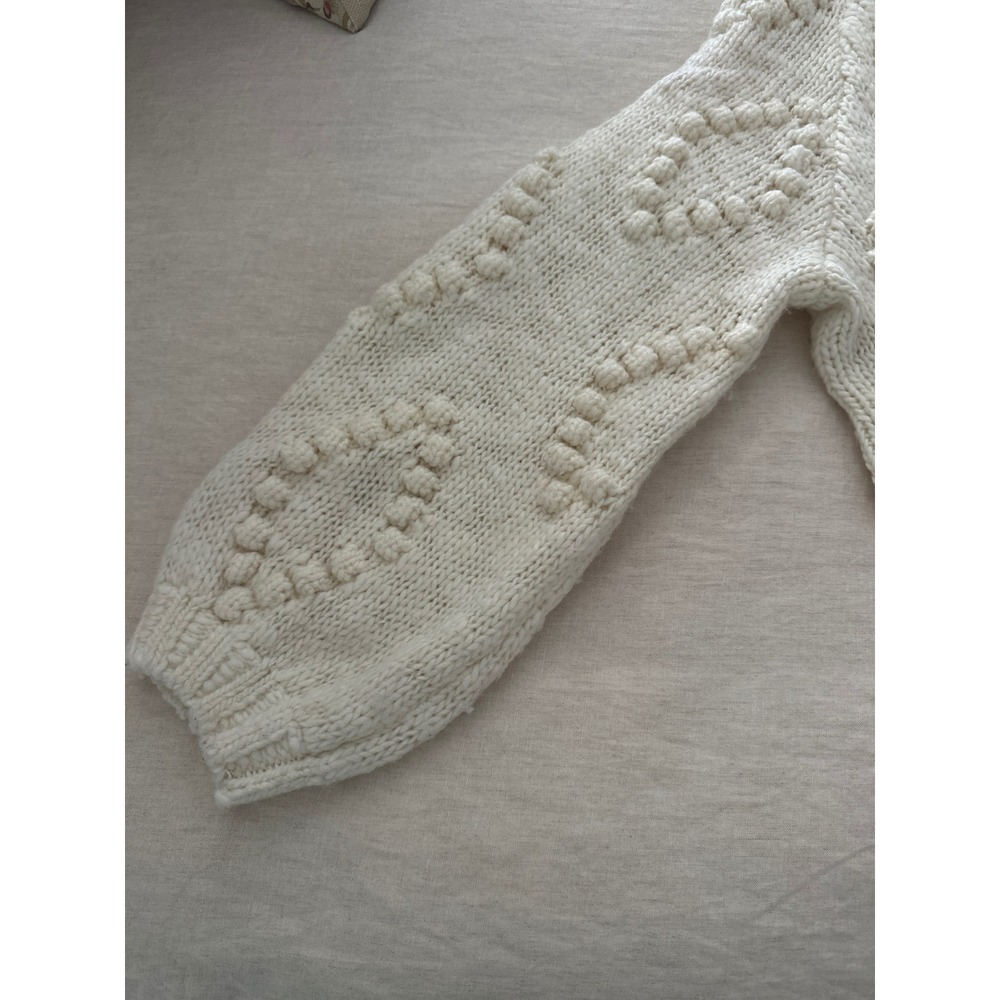 Lucky Brand Ivory Chunky Bobble Popcorn Knit Wool Blend Open Front Cardigan S - Picture 4 of 9